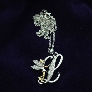 Brand New Silver and Rhinestone Fairy Script 'L' Pendant Necklace
